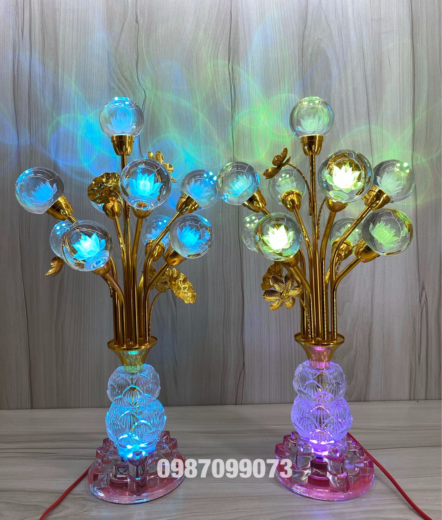 Cặp đèn bình bông pha lê quả cầu, đèn bình 9 quả cầu pha lê cao cấp