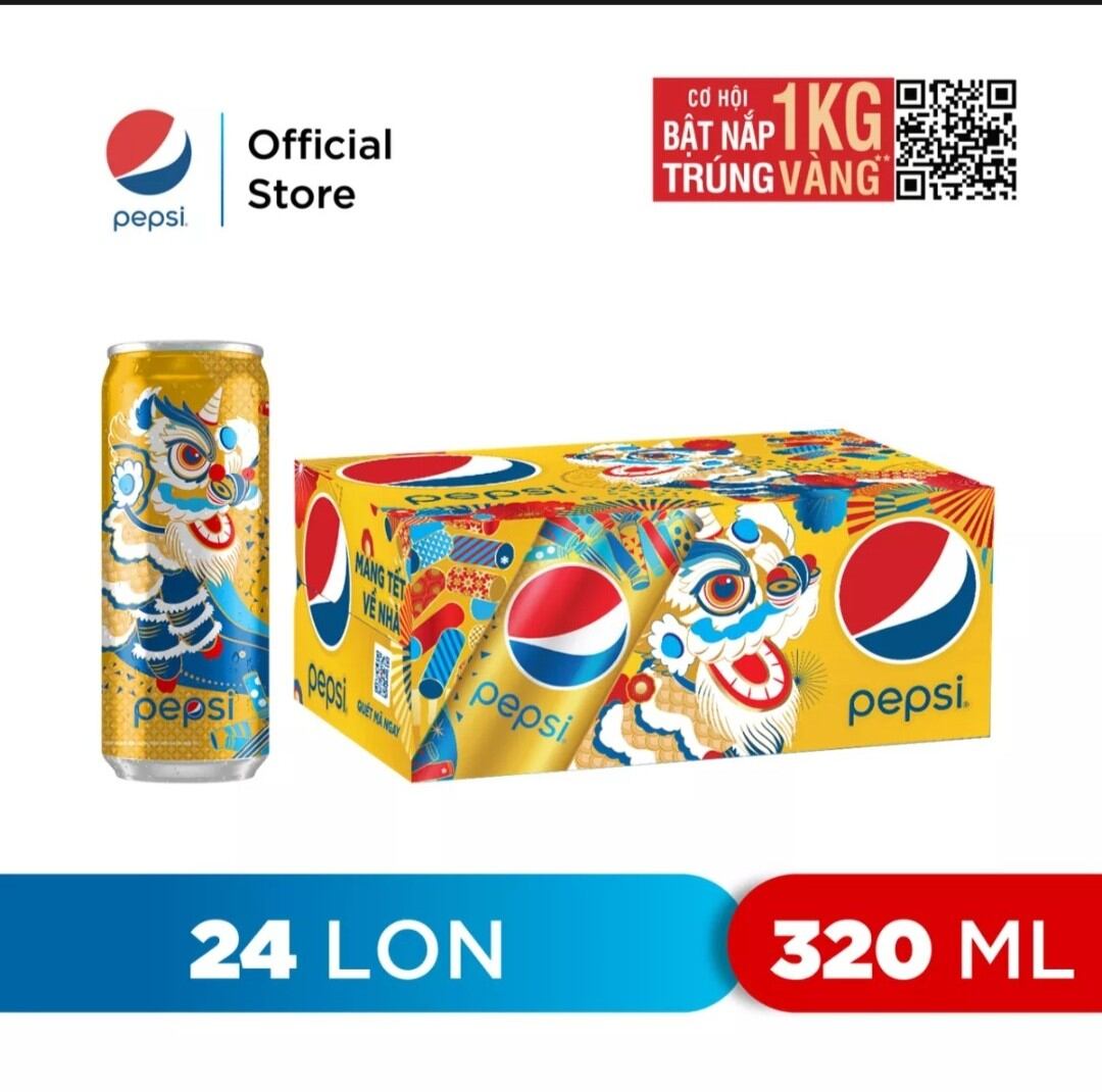 Lốc 6 lon nước ngọt có gas pessi lon vàng phiên bản tết