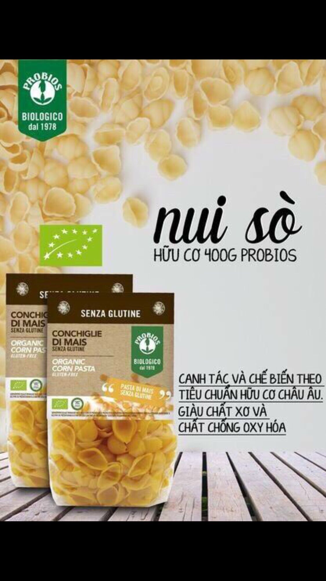 [Tách lẻ 100g] Nui sò hữu cơ Probios ITALY