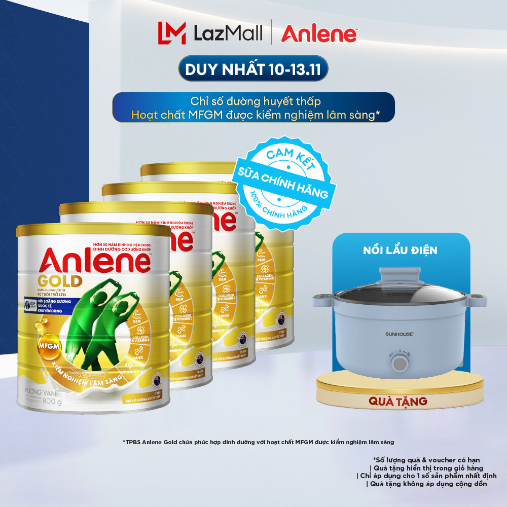 [Voucher giảm đến 16%][FREESHIP 0Đ TOÀN QUỐC] Combo 4 Sữa Bột Anlene Gold Hương Vani 800G