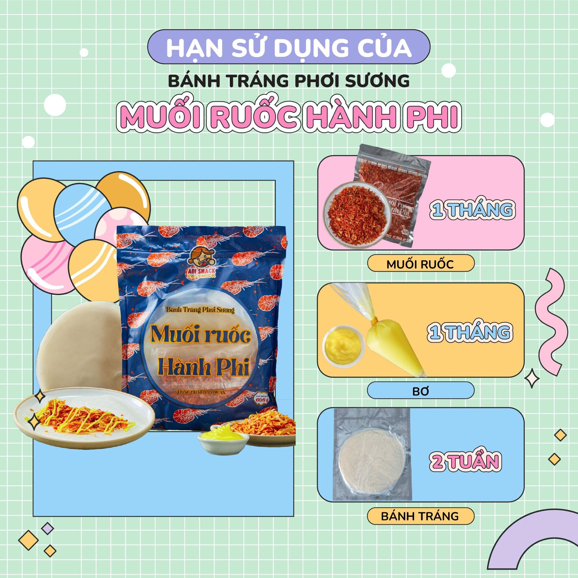Bánh Tráng Phơi Sương Muối Ruốc Hành Phi - Abi Snack - 606gram