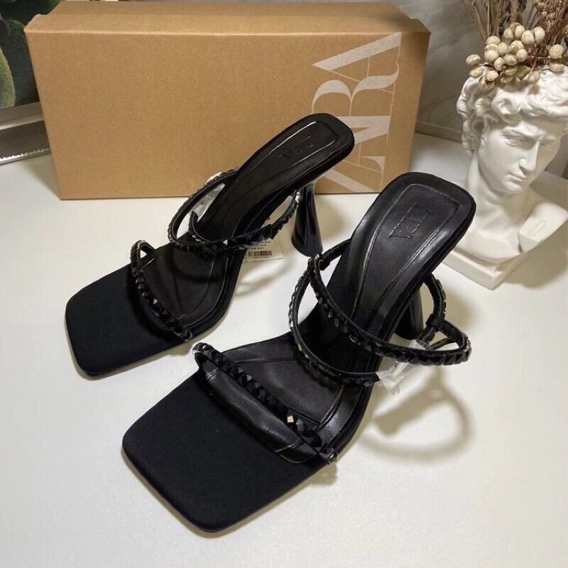 Sandal quai mảnh đá đen ZR(9cm full hộp)