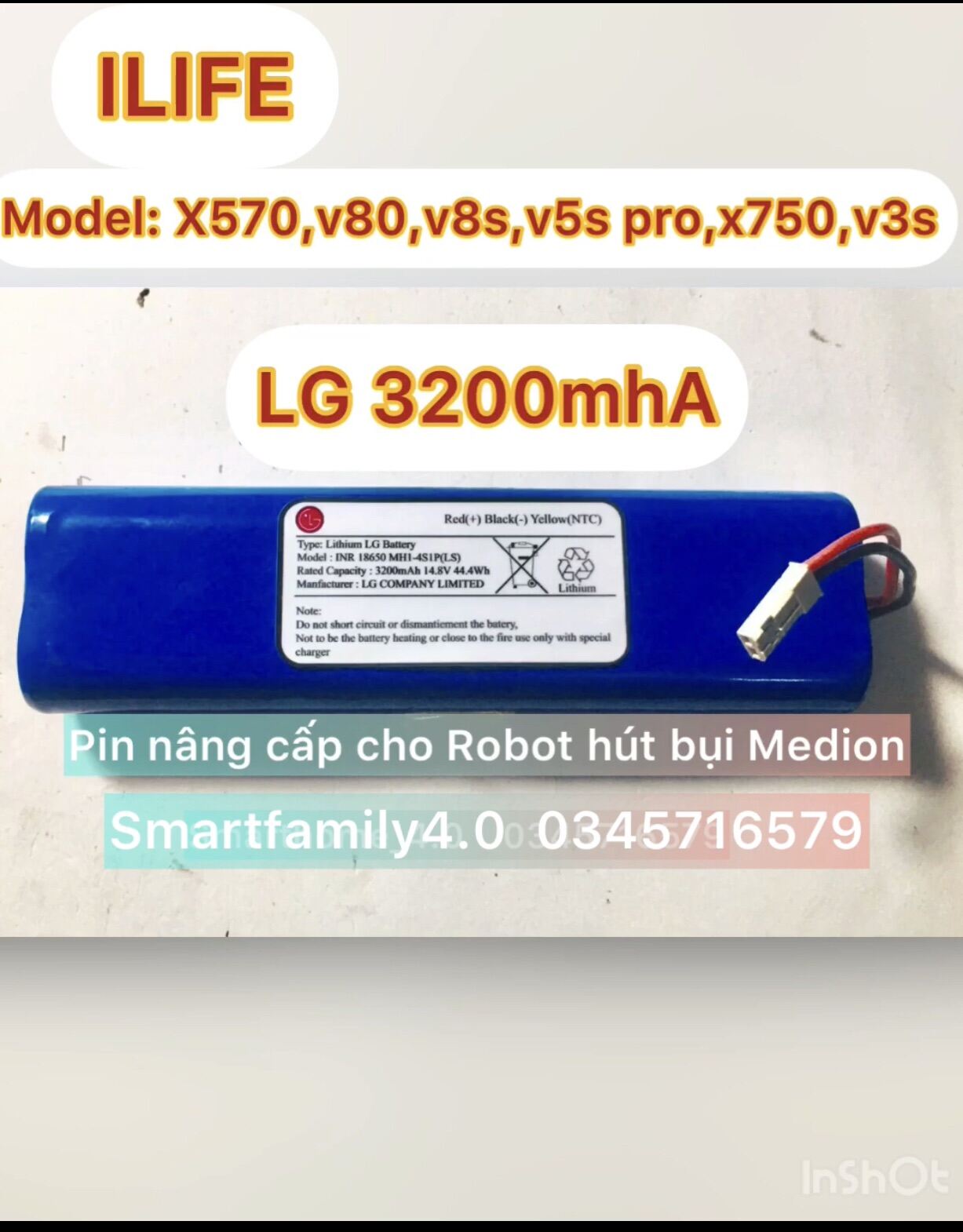 Bảng giá PIN LG 3200mhA (BH 6 tháng-New 100%) NÂNG CẤP CHO ROBOT HÚT BỤI ILIFE X570,V80,V8S,V5S PRO,X750,V3S