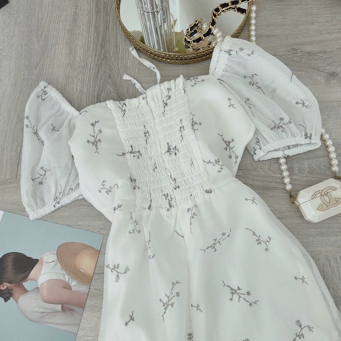 váy đầm kiểu maxi hoa nhí tay phồng