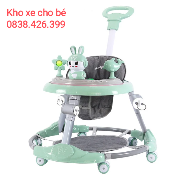 (full bộ)Xe tập đi xe chạy tròn  cho bé có tay đẩy+lót chân+có nhạc đèn+ bánh xe xoay 360+chỉnh cao thấp