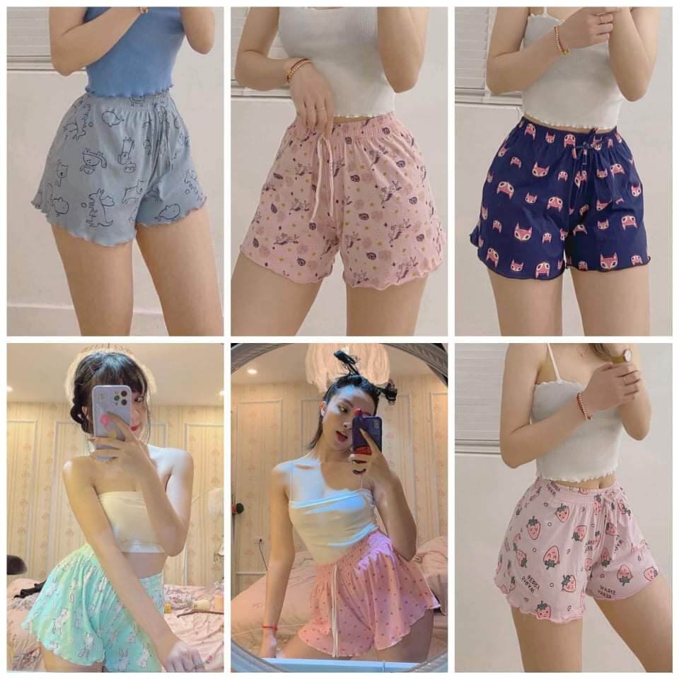 Quần đùi nữ mặc nhà họa tiết siêu cute thun cotton co giãn mềm mịn