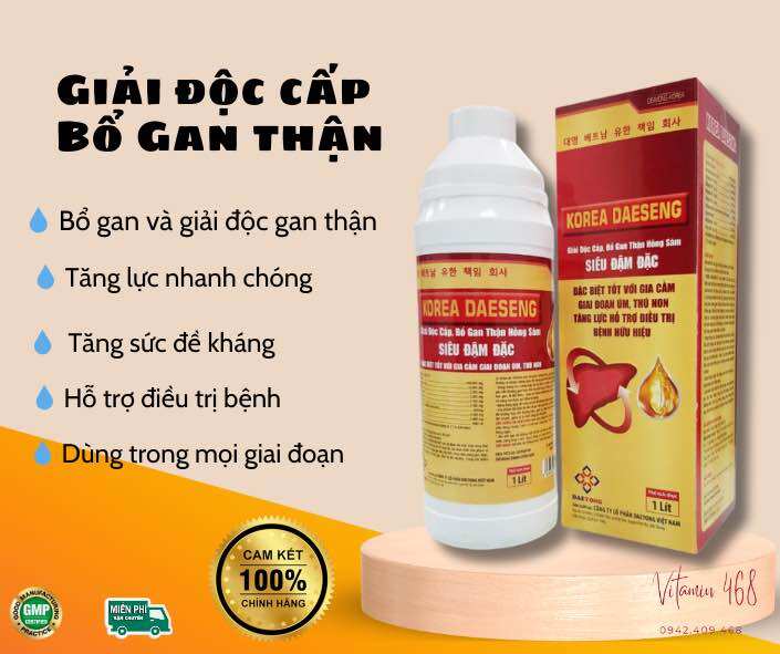 Giải độc gan thận Hồng sâm cho gà Korea Daeseng 1 lít, giải độc, mát gan, bổ gan, tăng sức đề kháng