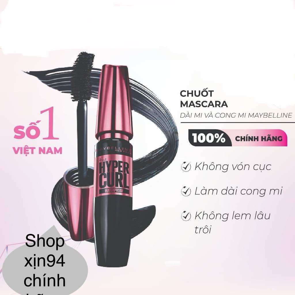 Mascara Dài Mi và Cong Mi Maybelline New York Hyper Curl Waterproof Chuốt Mi Đen 3ml-4.5ml
