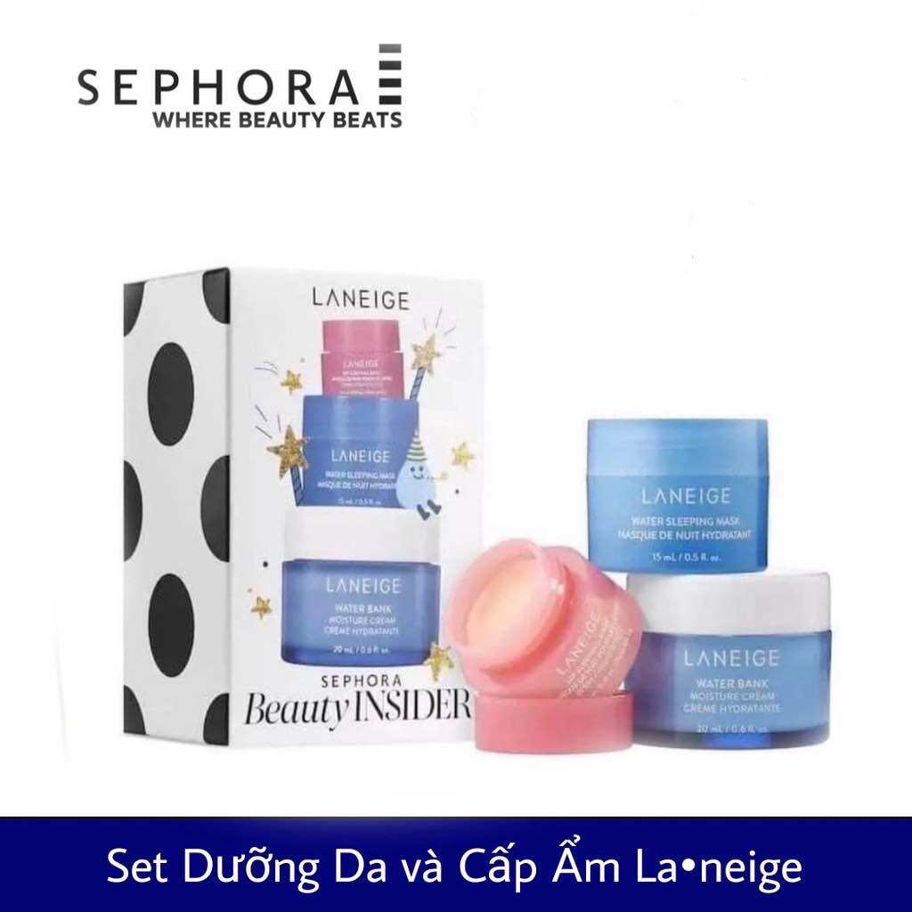Set dưỡng da Sephora Laneign 3 món mask ngủ môi, face, kem dưỡng - Birthday Gift Laneige Set