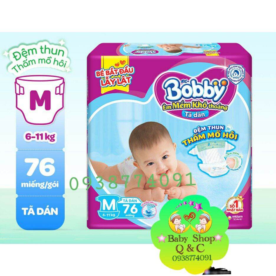 ??mẫu 2020??tã dán bobby đệm thun thấm mồ hôi size m76 miếng