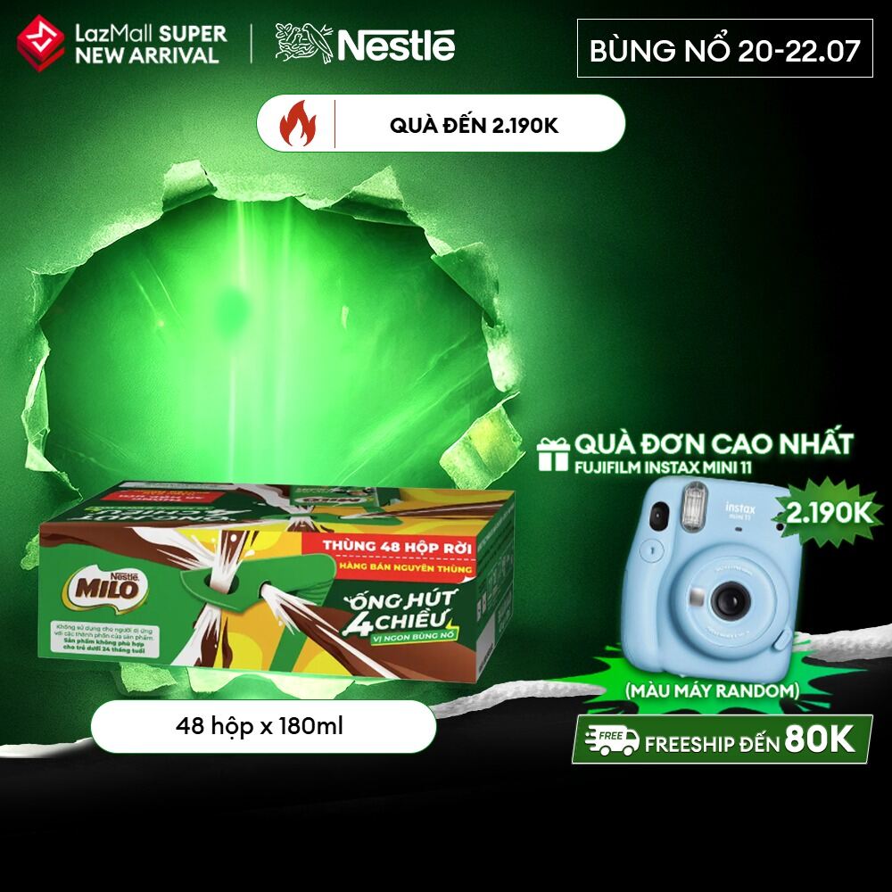 [ƯU ĐÃI THÁNG 7] FREESHIP HCM] [Phiên bản ống hút 4 chiều] Sữa Lúa Mạch Nestlé MILO 48x180ml Không Màng Co