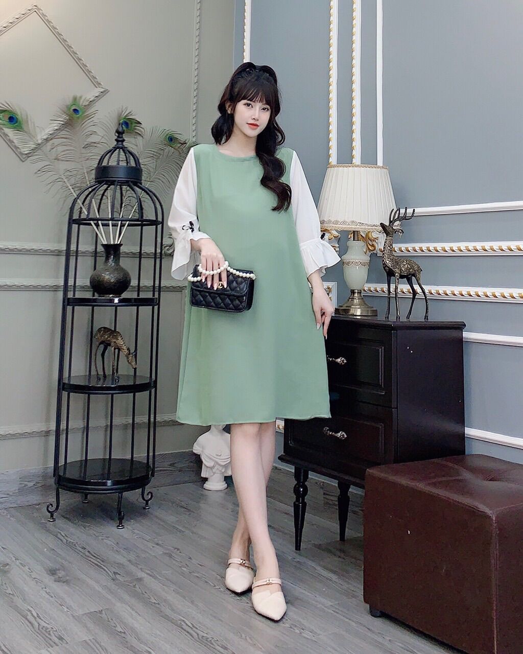 Đầm bầu tay lửng công sở thời trang