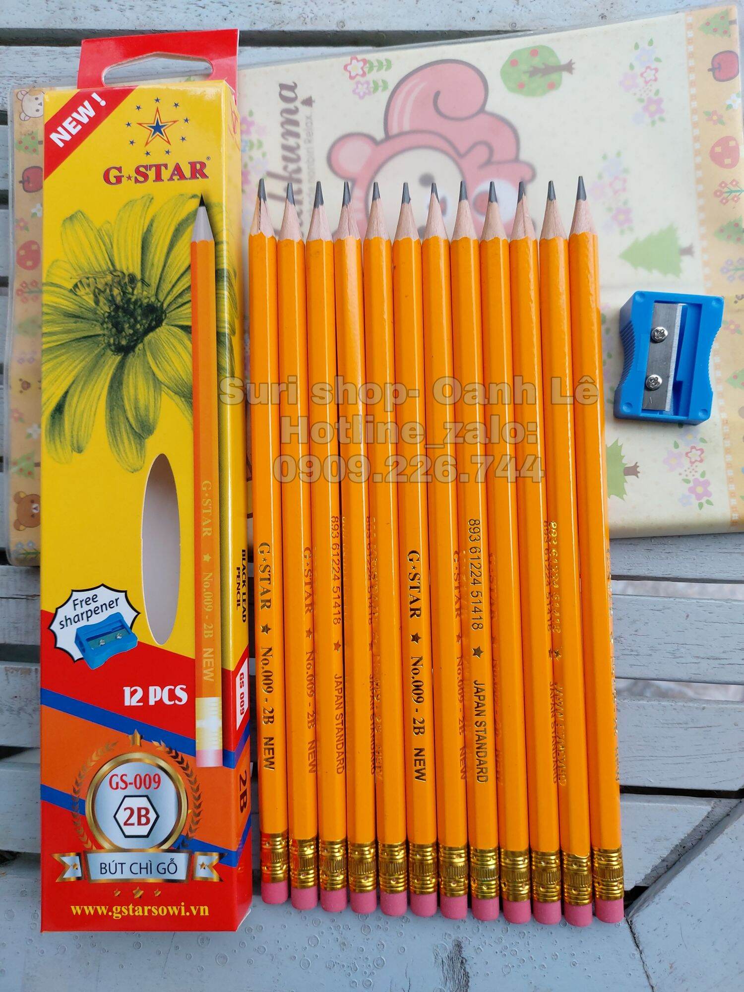 Hộp 12 cây bút chì 2B Gstar 009 ( tặng kèm 1 chuốt chì+ 1 gôm tẩy hoặc 1 thuớc kẻ )