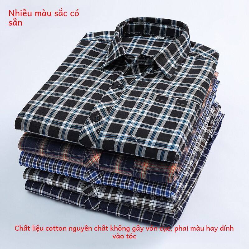 Nam Trang Phục Công Sở Thoải Mái Nguyên Chất Cotton, Vải Bông Áo Sơ Mi Tay Dài Rộng Rãi Phù Hợp Với Hoa Văn Kẻ Caro Lò Xo Điều Trị Không Sắt Mùa Thu Áo Sơ Mi Bố Đầm