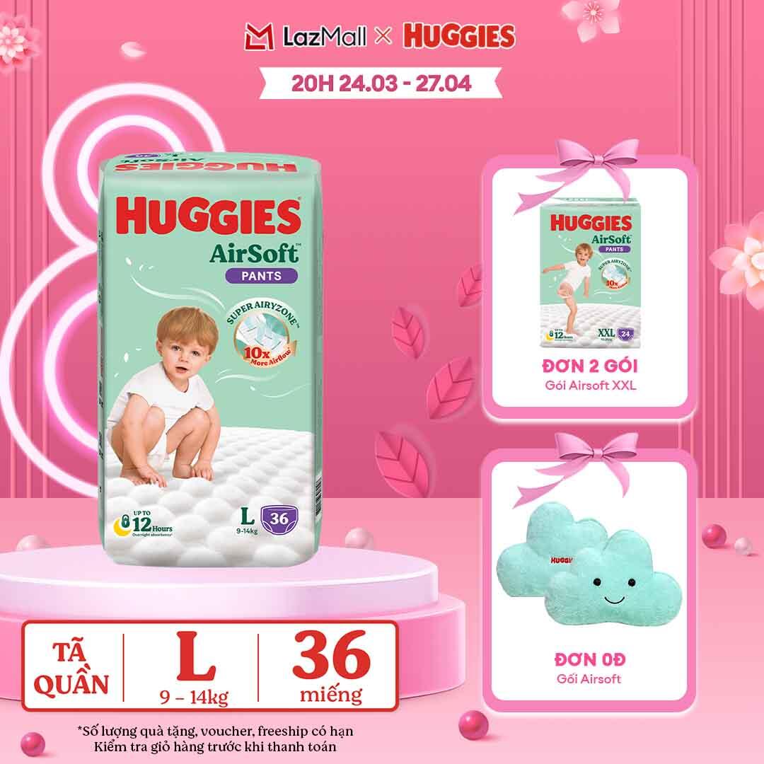 [CHỈ 20h 04-07.05 MUA LÀ CÓ QUÀ]  Tã quần Huggies Airsoft size L gói 36 miếng