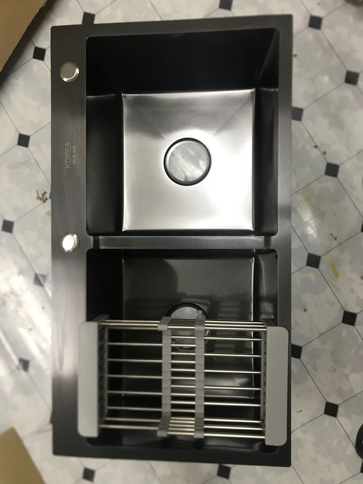Chậu rửa bát 2 hố đúc cao cấp 82x43x24