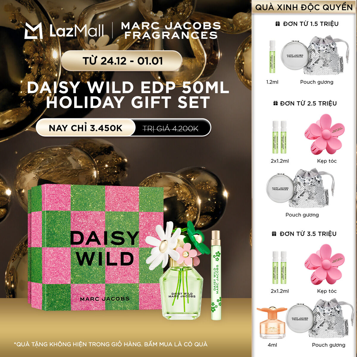  Bộ quà tặng Nước hoa Nữ Marc Jacobs DAISY Wild EDP 50ml + EDP 10ml 