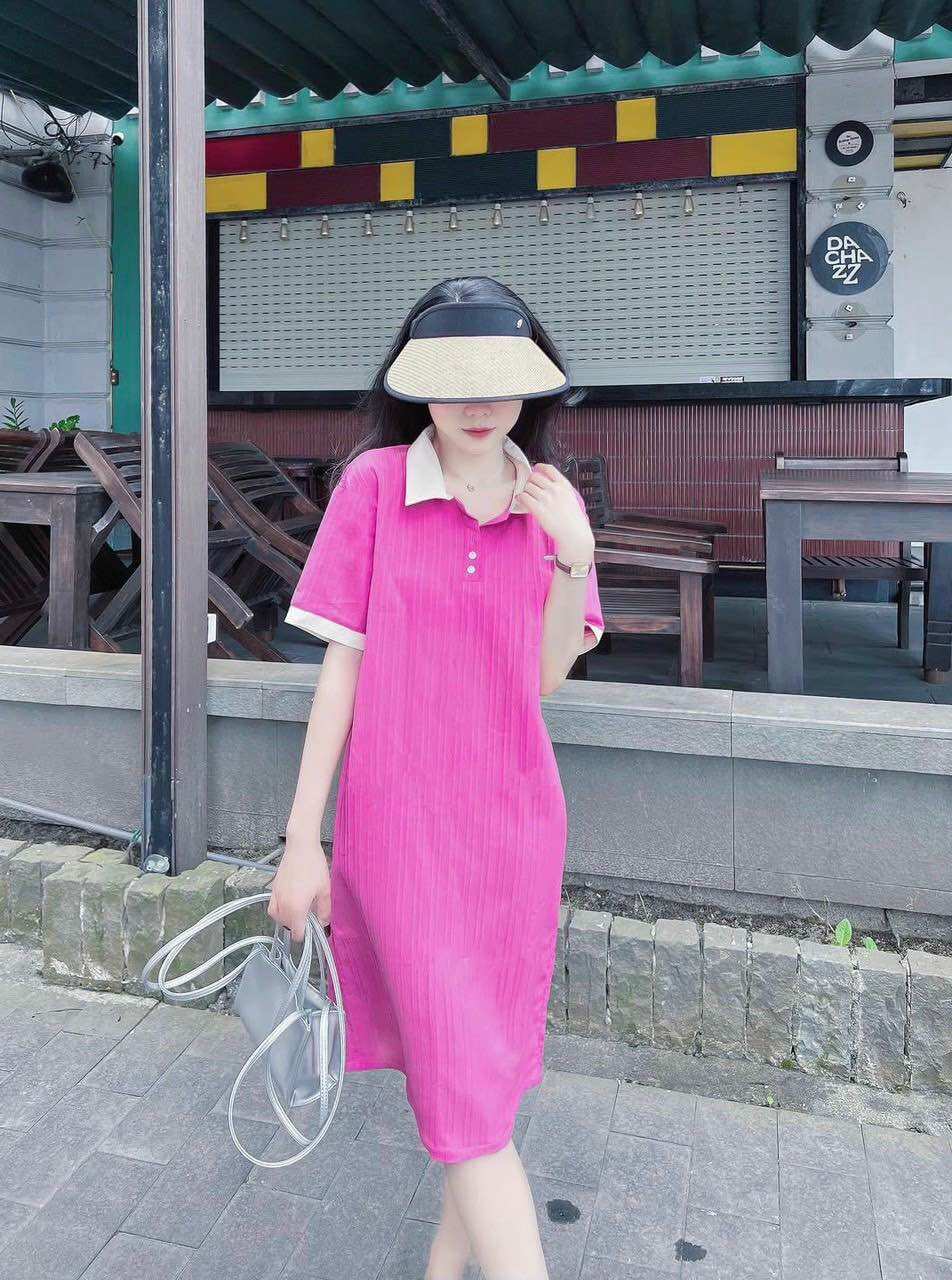 Đầm bầu sơ mi đũi gân cổ polo công sở