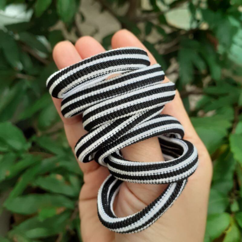 Túi 48 dây cột tóc sọc trắng đen dễ thương cứng,ít giản (Loại nhỏ)