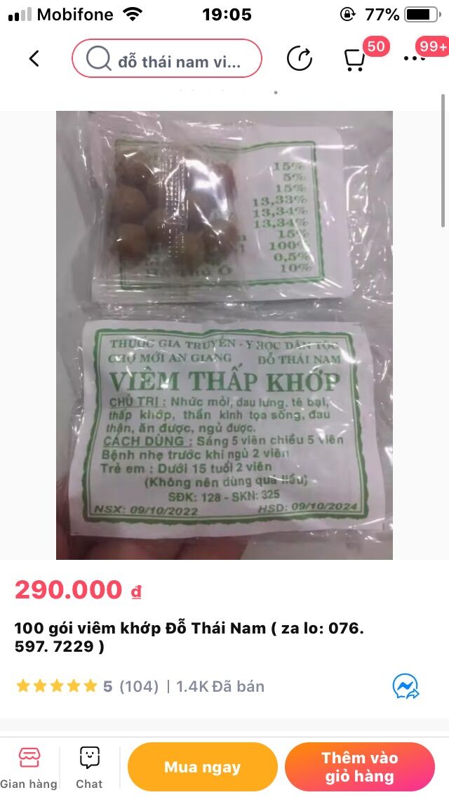 100 gói viêm khớp đỗ thái nam