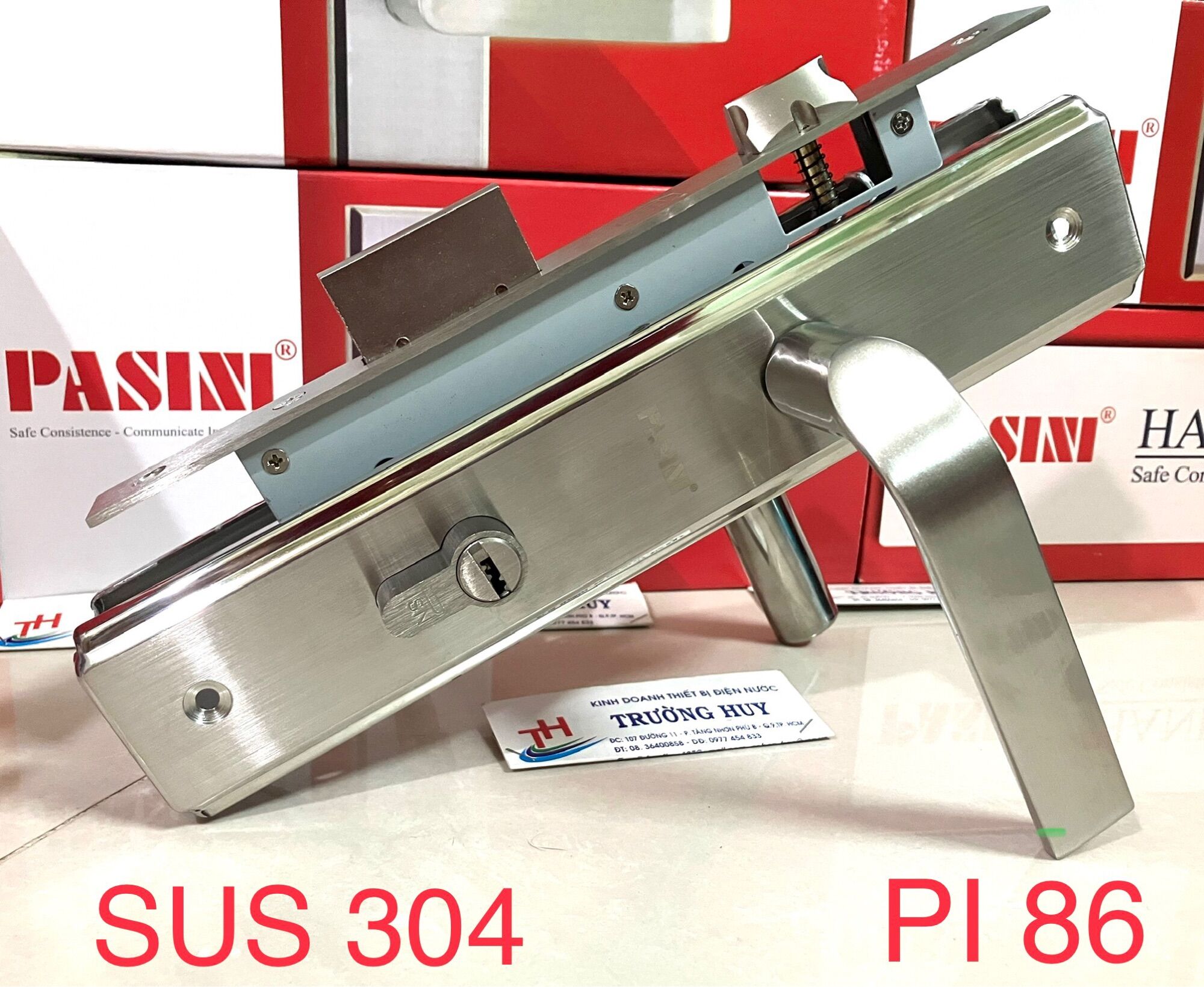 -hcm khoá cửa đi tay gạt inox sus 304 cao cấp pasini pi 86 - dài 26cm - bảo hành 1 năm