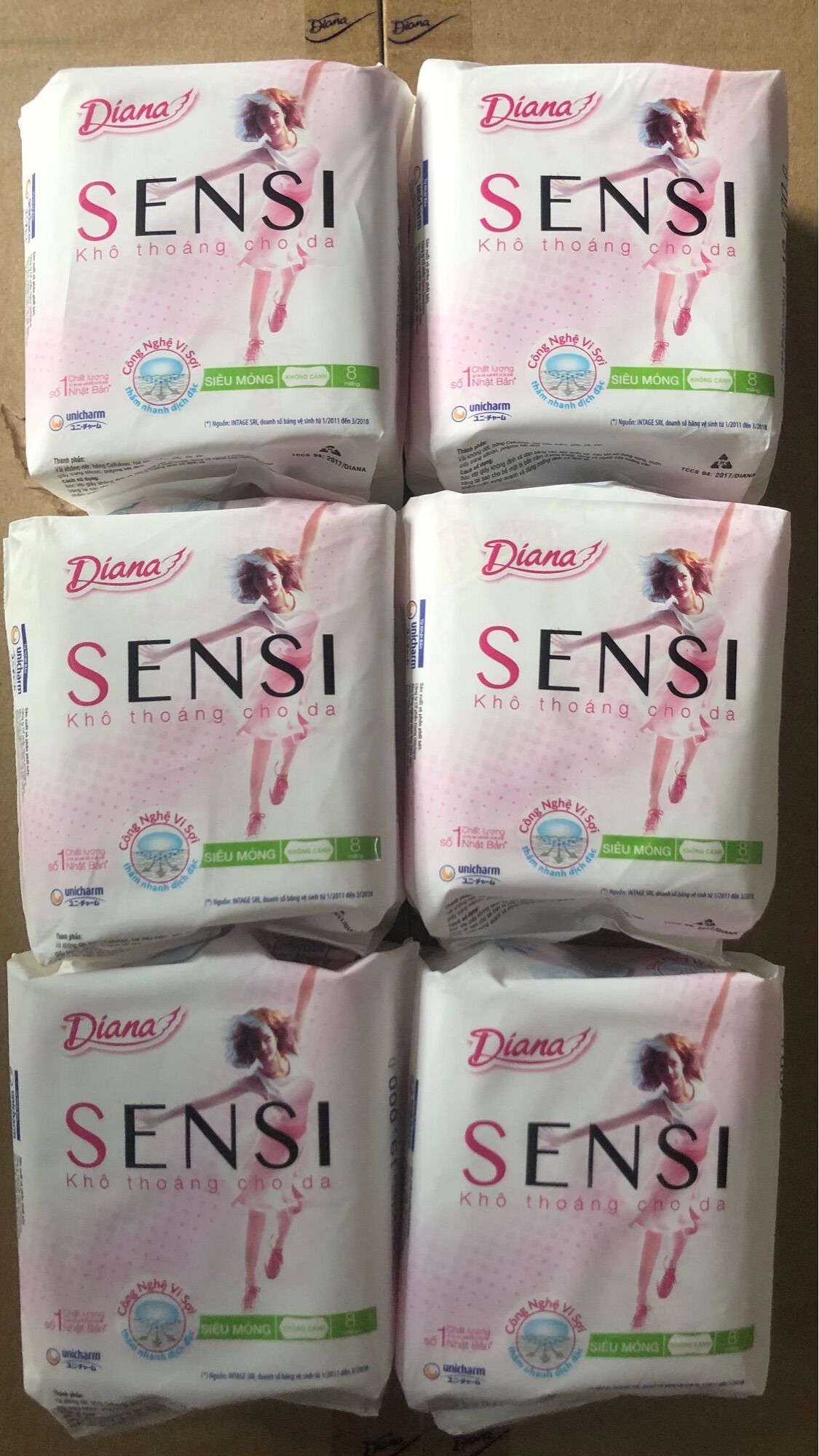 Lốc 6 gói bvs diana sensi siêu mỏng không cánh