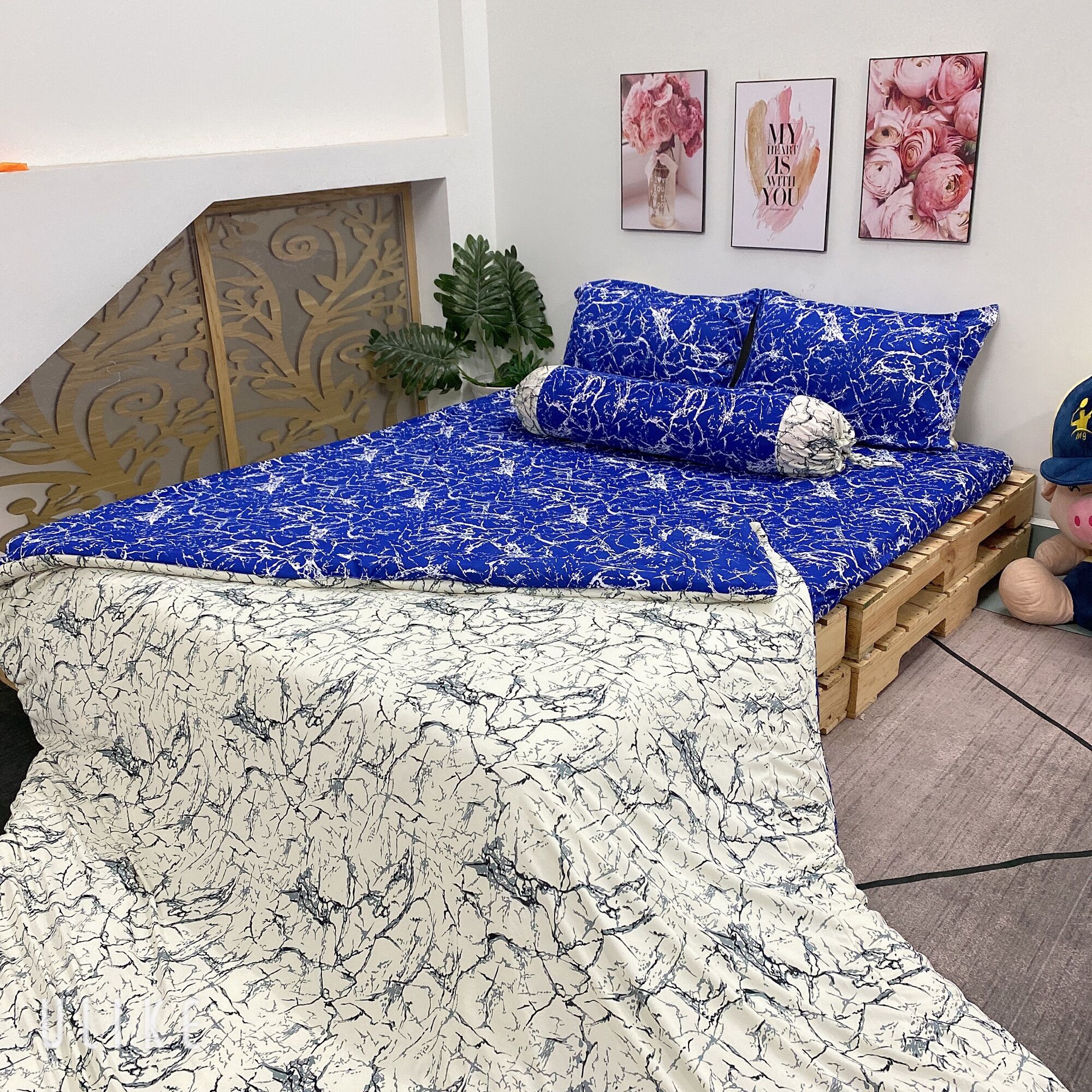 Bộ drap thun Hàn Quốc (4 món) mẫu vân đá