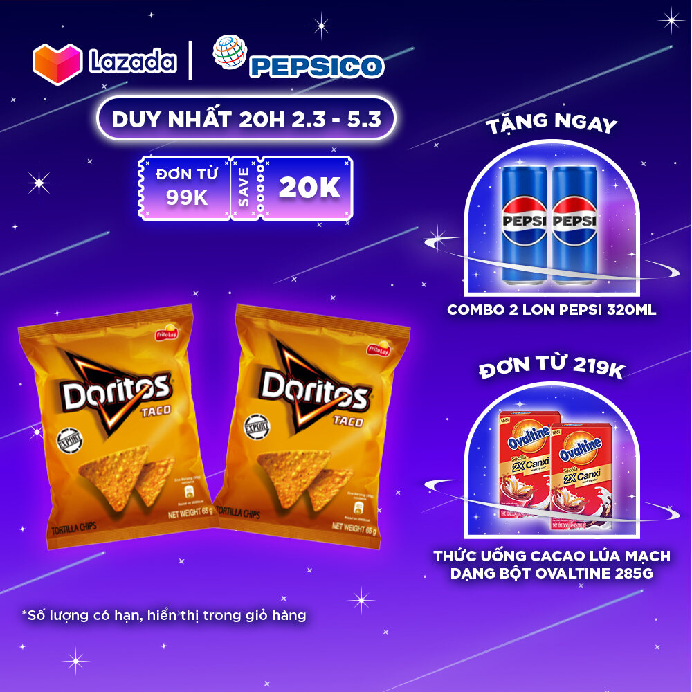 [ƯU ĐÃI 3.3-5.3] Combo 2 gói Snack Ngô Giòn Doritos Vị Taco (2 x 65g/gói)