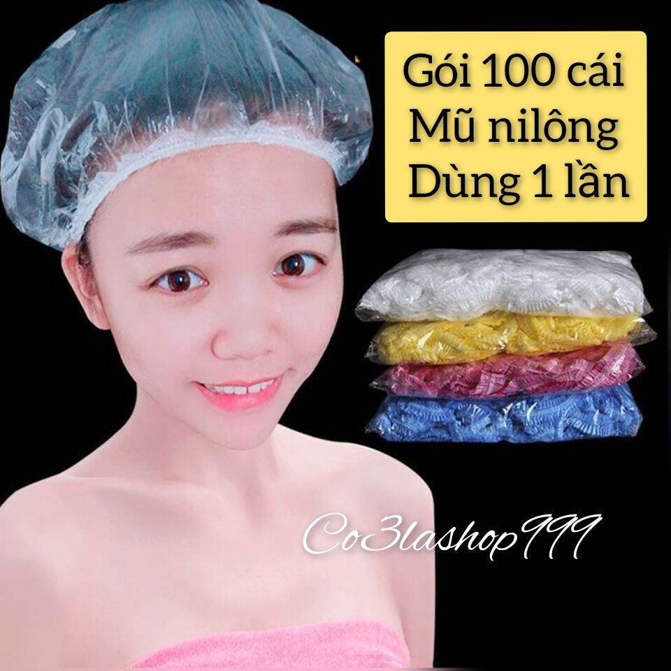 Gói 100 cái mũ nilon trùm tóc khi rửa mặt, nhuộm tóc,ủ tóc,Dùng 1 lần