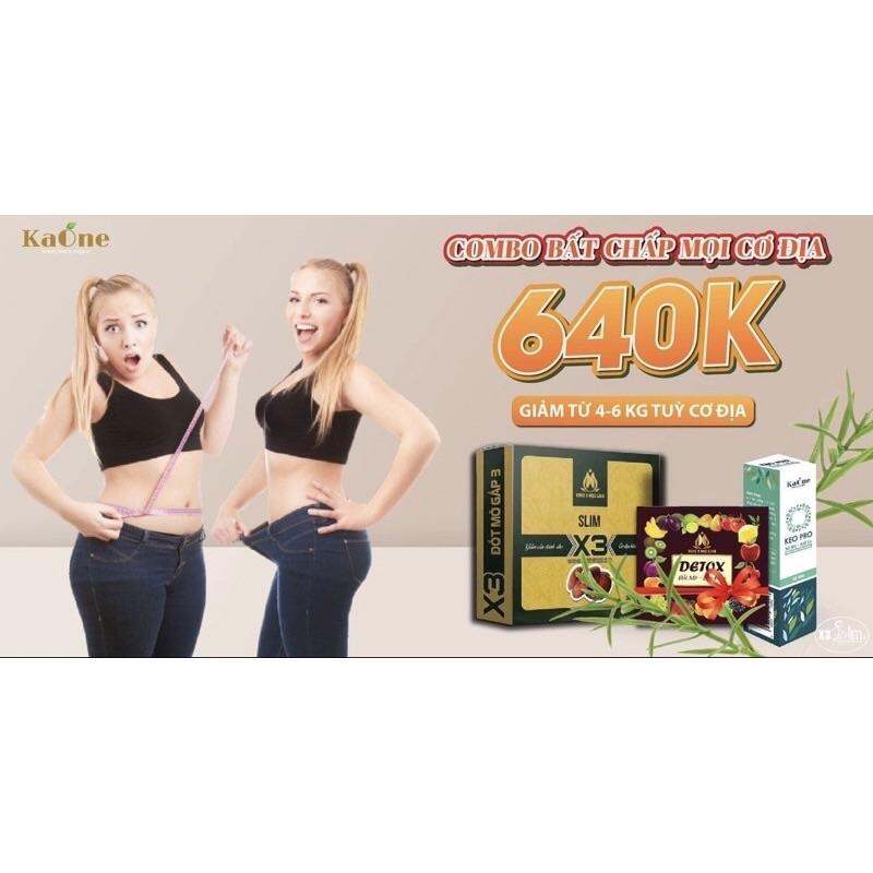 Slim X3 giảm cân kèm Detox giảm cân + Kẹo Pro xổ mỡ Siết Eo hiệu quả ( Combo 3 món )