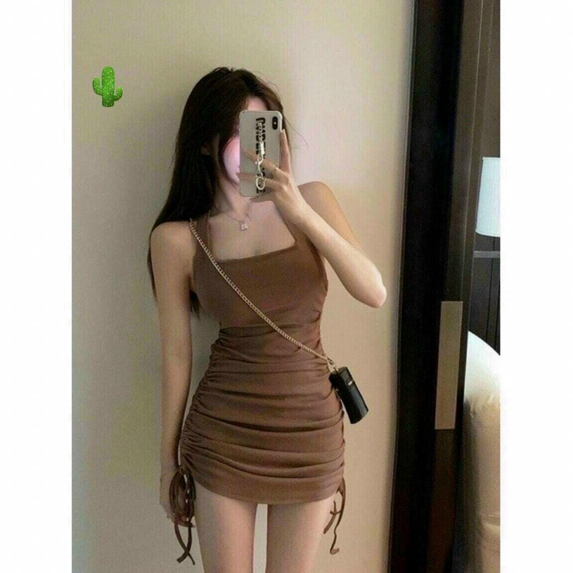 Đầm ôm body rút dây 2 bên chất thun borip đẹp