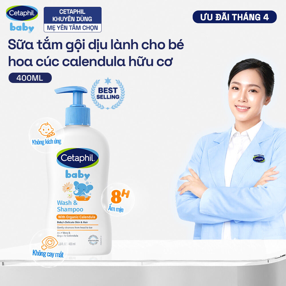 Sữa tắm dưỡng ẩm dịu lành cho bé với Calendula hoa cúc hữu cơ CETAPHIL BABY WSHAMPOO CALENDULA 400ML