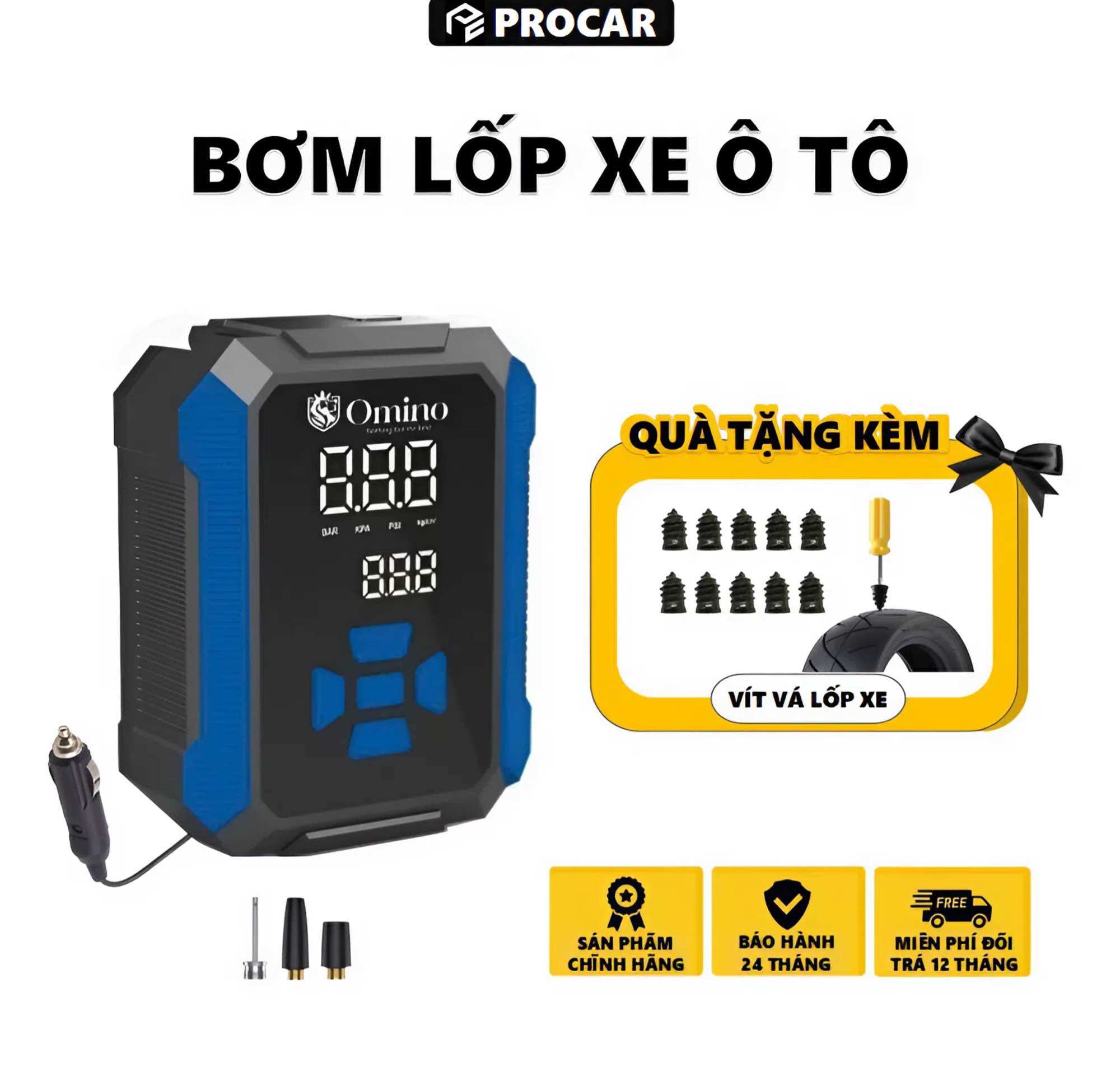 Omino High-Quality Electronic Auto-Shut Off Car Tire Pump, Smart Car Pump with Lcd Screen Compact Design - 24 Months Warranty [Free Tire Repair Screws] Giá 610,000 Đồng*Miễn phí vận chuyển