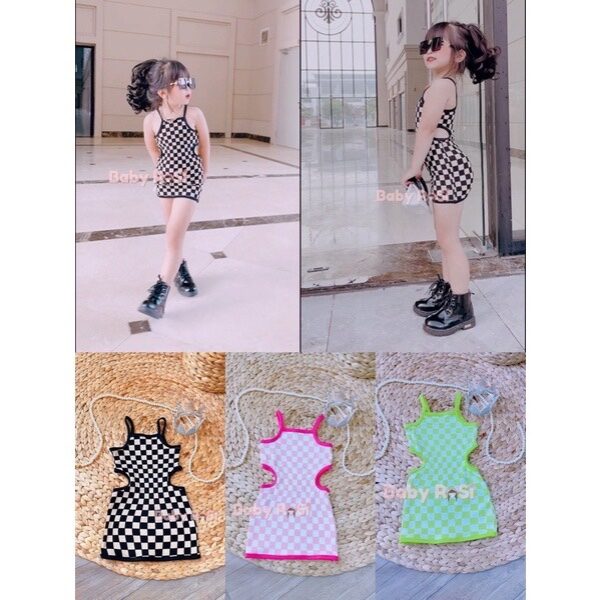 Đầm body khoét eo bé gái 8-18kg