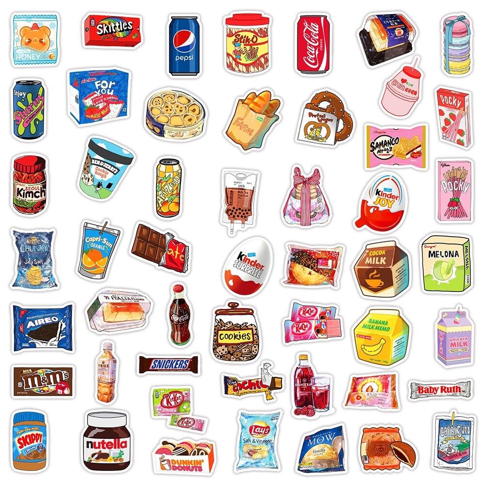 Set 50 Sticker Food Cute  Nhãn dán đồ ăn bimbim Mlem Mlem🏵