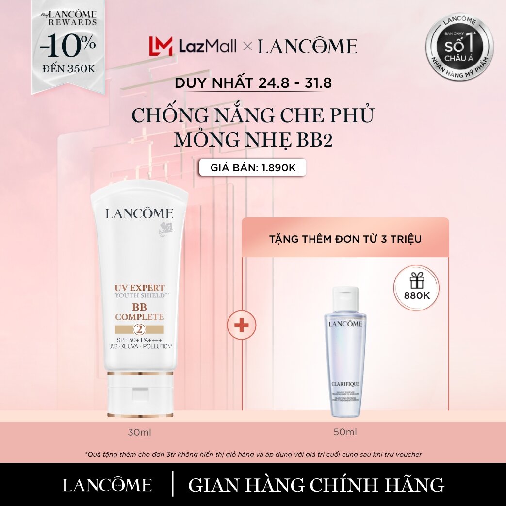 [DUY NHẤT 24-31.8 - Voucher 10%] Kem chống nắng có màu che phủ tự nhiên Lancôme UV Expert BB COMPLETE 2 SPF 50+ PA++++ 30ml – Tone tự nhiên [Quà không hiển thị giỏ hàng]