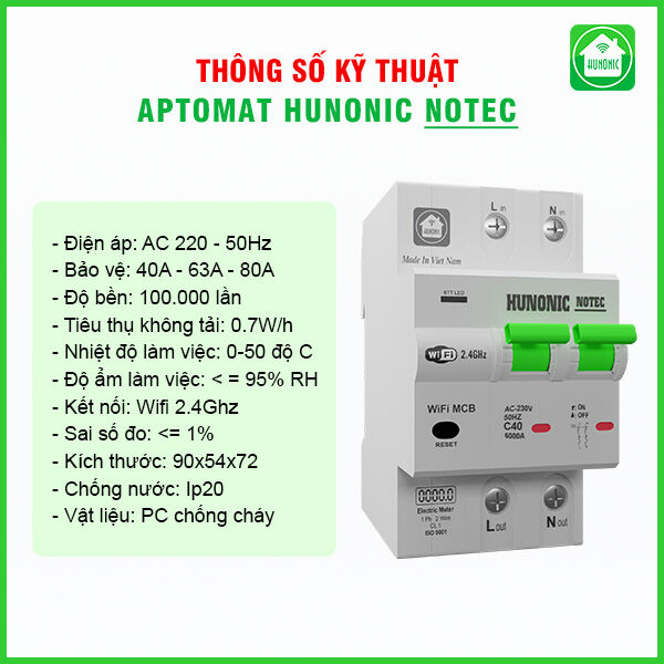 Aptomat Đo Năng Lượng 63A Hunonic Notec