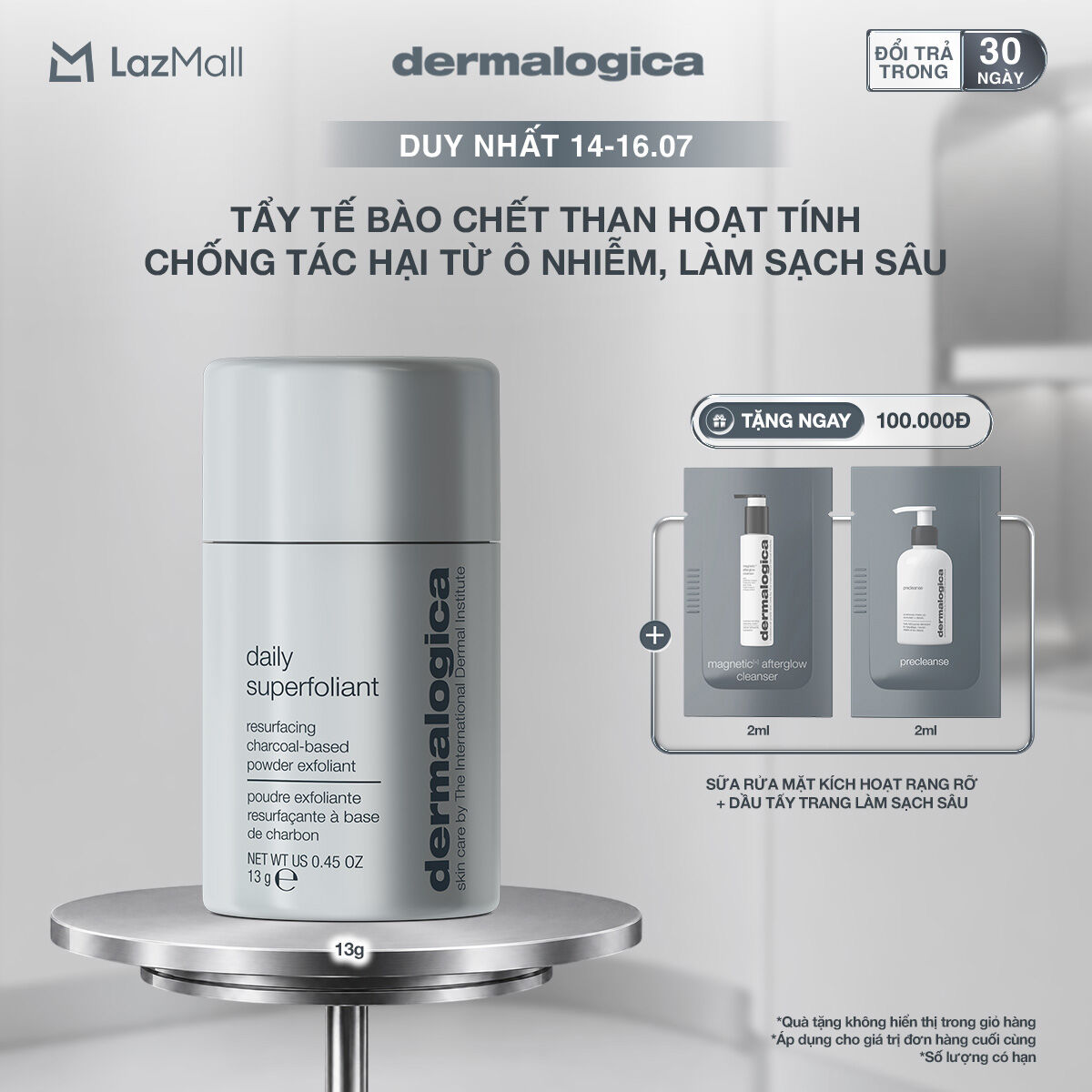 Tẩy da chết dermalogica daily superfoliant travel size 13g than hoạt tính chống tác hại từ ô nhiễm, làm sạch sâu