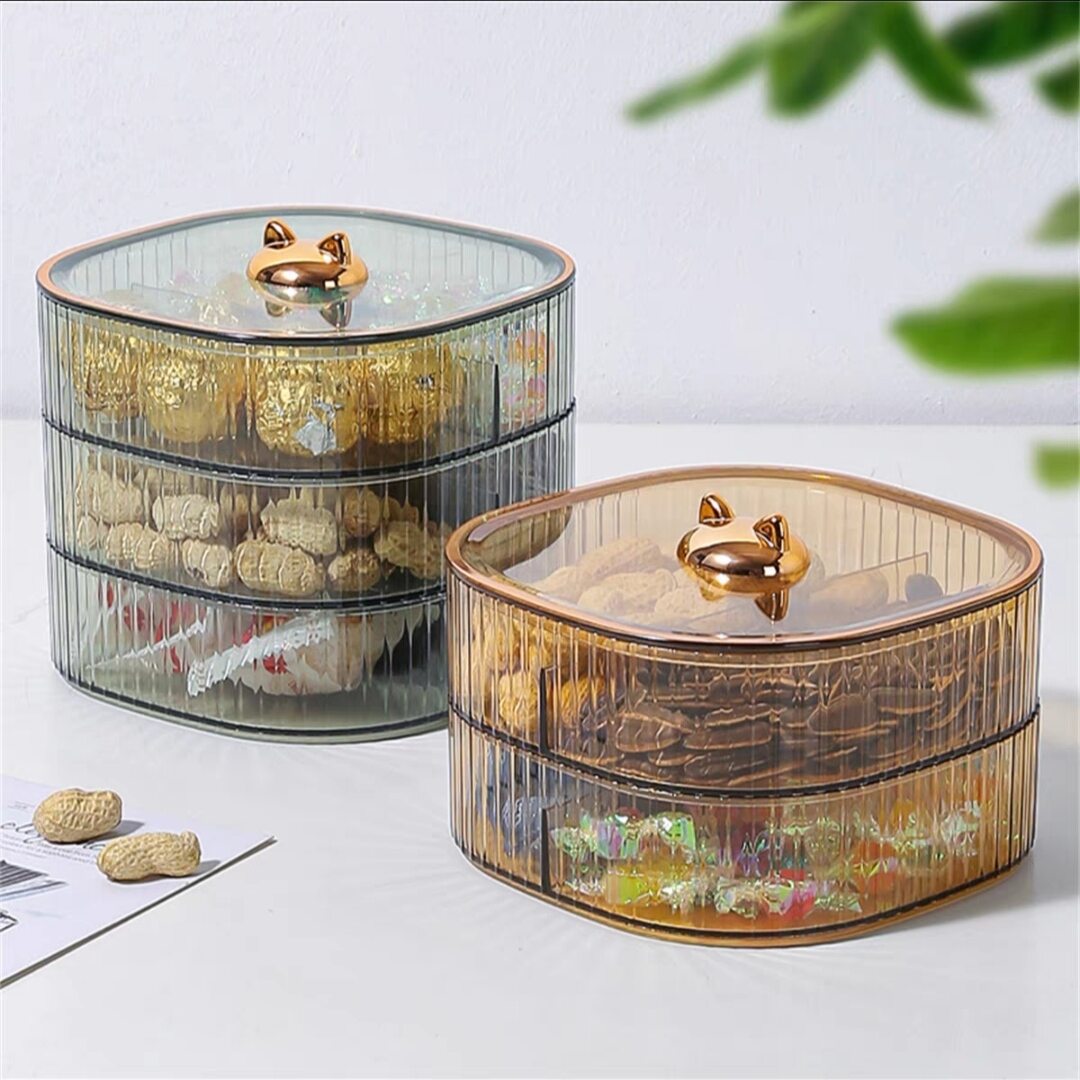 Hộp đựng bánh kẹo Tết, khay mứt Tết nhựa 3 tầng sang trọng, cao cấp