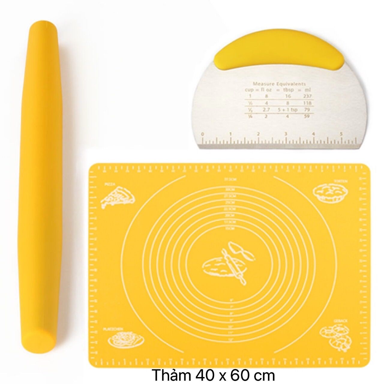 DỤNG CỤ LÀM BÁNH 3 MÓN BẰNG SILICONE(CÁN BỘT, CHIA BỘT, THẢM NHÀO BỘT)
