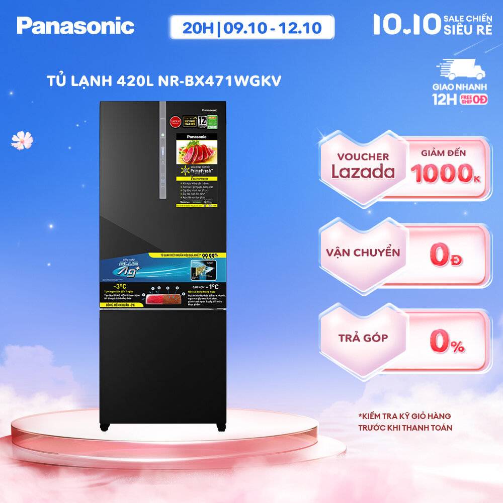 [Trả góp 0%] Tủ Lạnh 2 Cánh Panasonic 420 lít NR-BX471WGKV ngăn đá dưới - Ngăn đông mềm siêu tốc - B