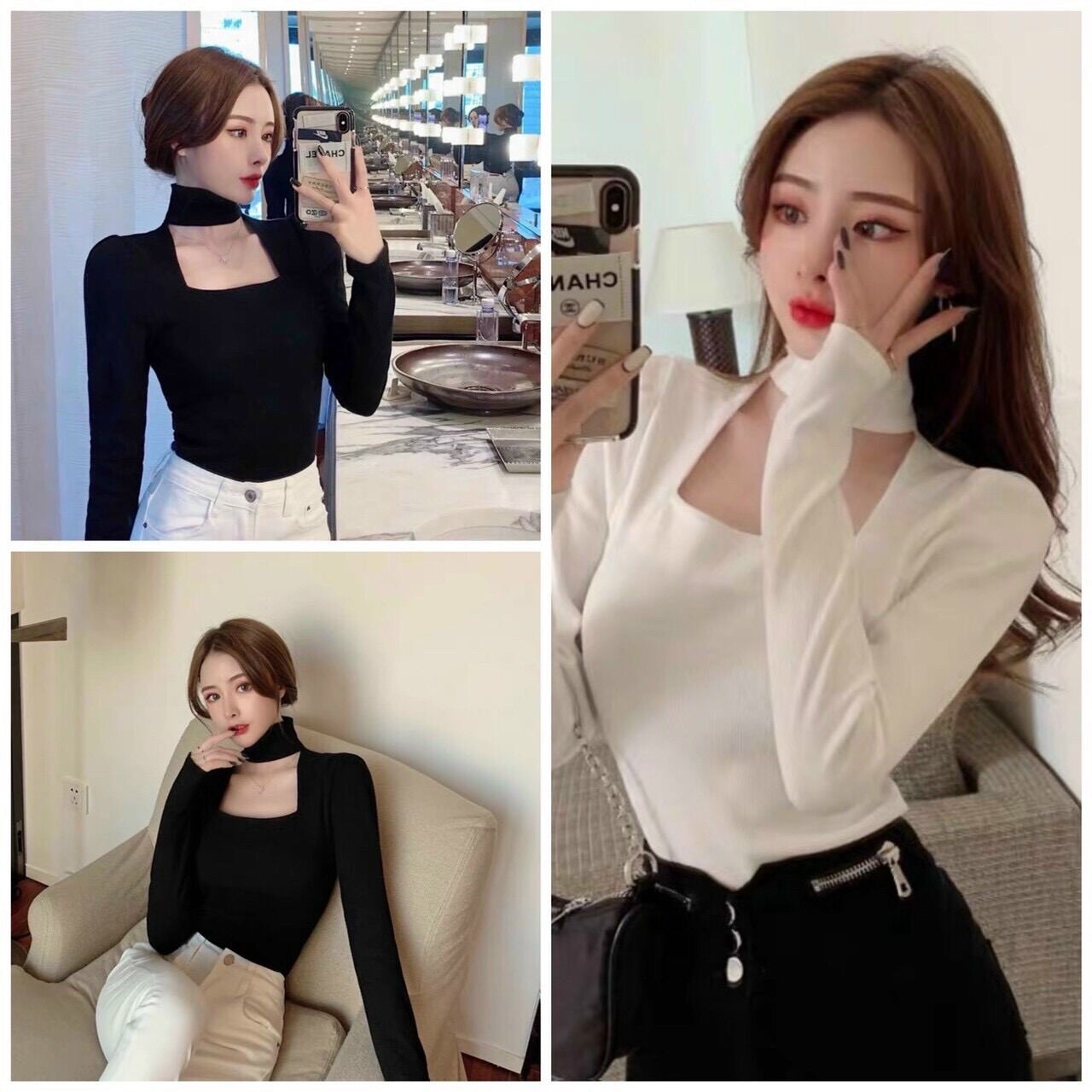 Áo kiểu thun gân tay dài choker to BG