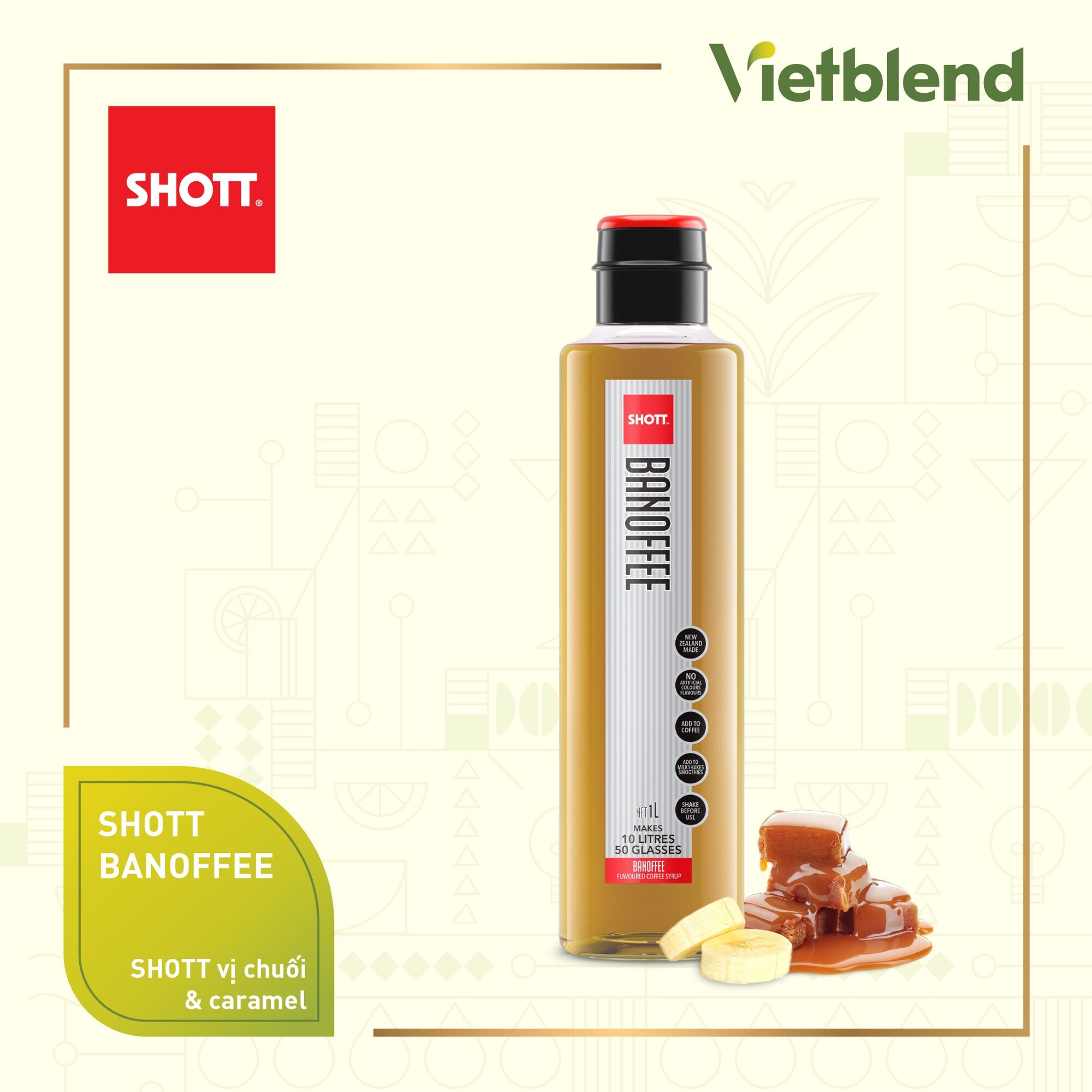 Syrup Pha Chế SHOTT - Vị Banoffee (Chuối và Caramel) - Chai 1L