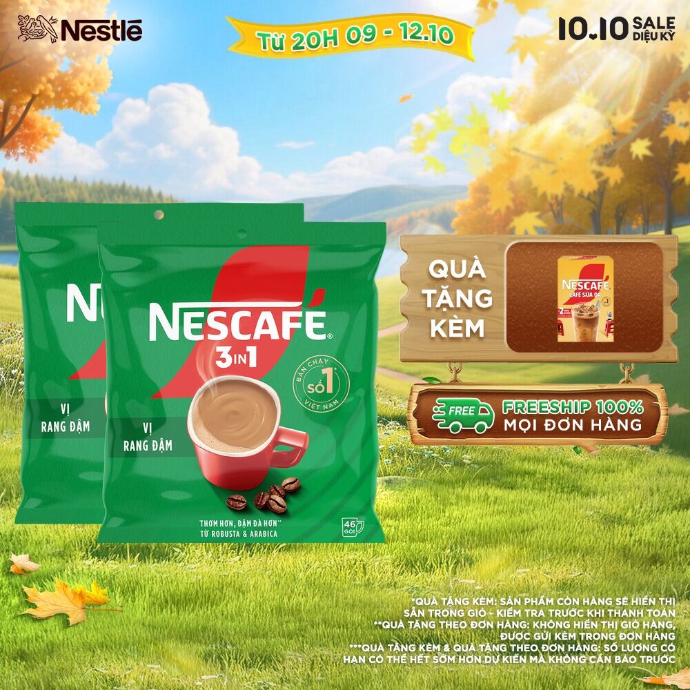 [ƯU ĐÃI THÁNG 10] [FREESHIP HCM] Combo 2 Bịch NESCAFÉ 3IN1 Công thức cải tiến - VỊ RANG ĐẬM 46 gói