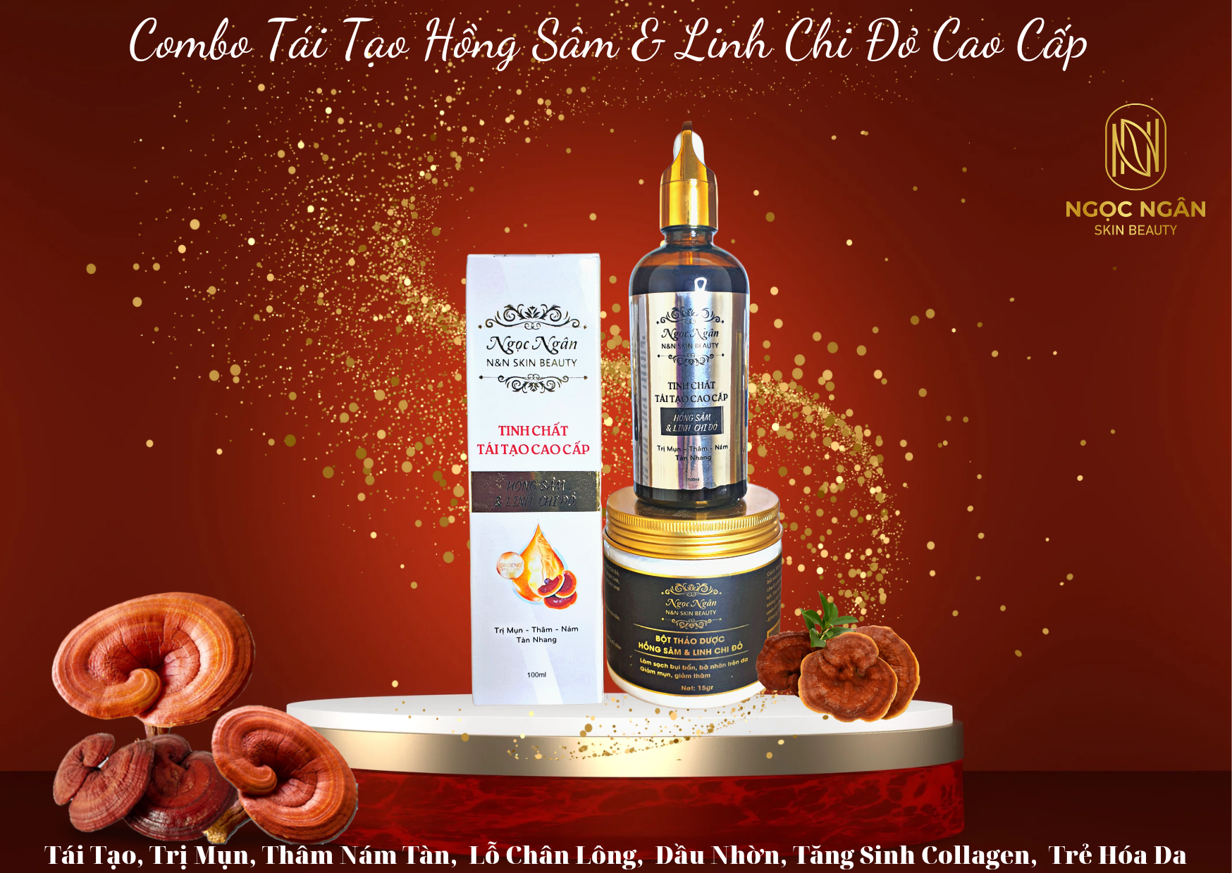 Combo tái tạo da linh chi đỏ cao cấp