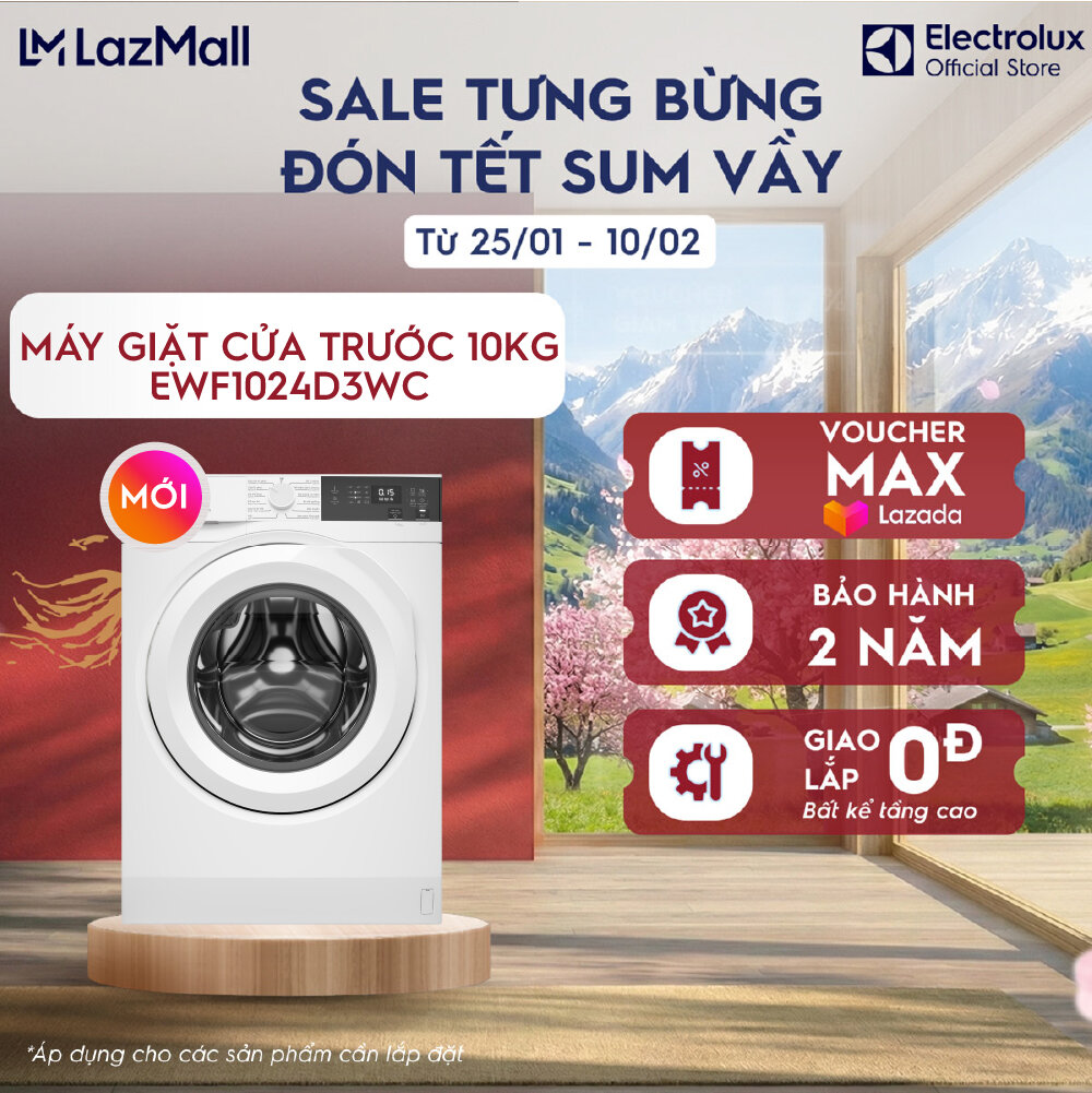 Máy giặt cửa ngang 10KG Electrolux S300 EWF1024D3WC - giặt đẩy tải 45 phút diệt khuẩn EcoInverter