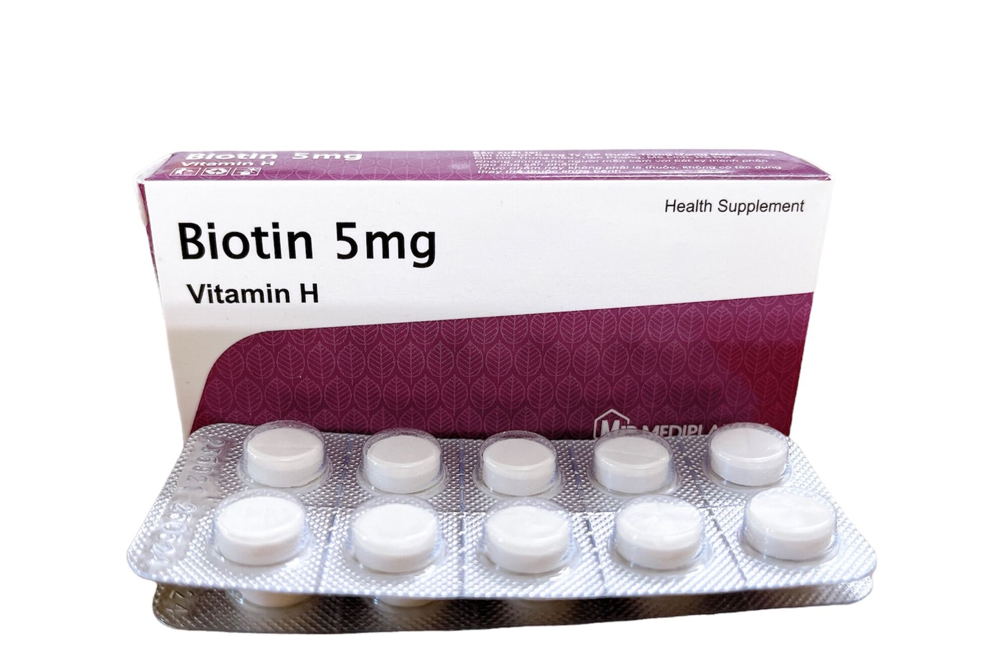 Viên uống Biotin 5mg giảm tiết bã nhờn hạn chế tóc gãy rụng Hộp 20 viên