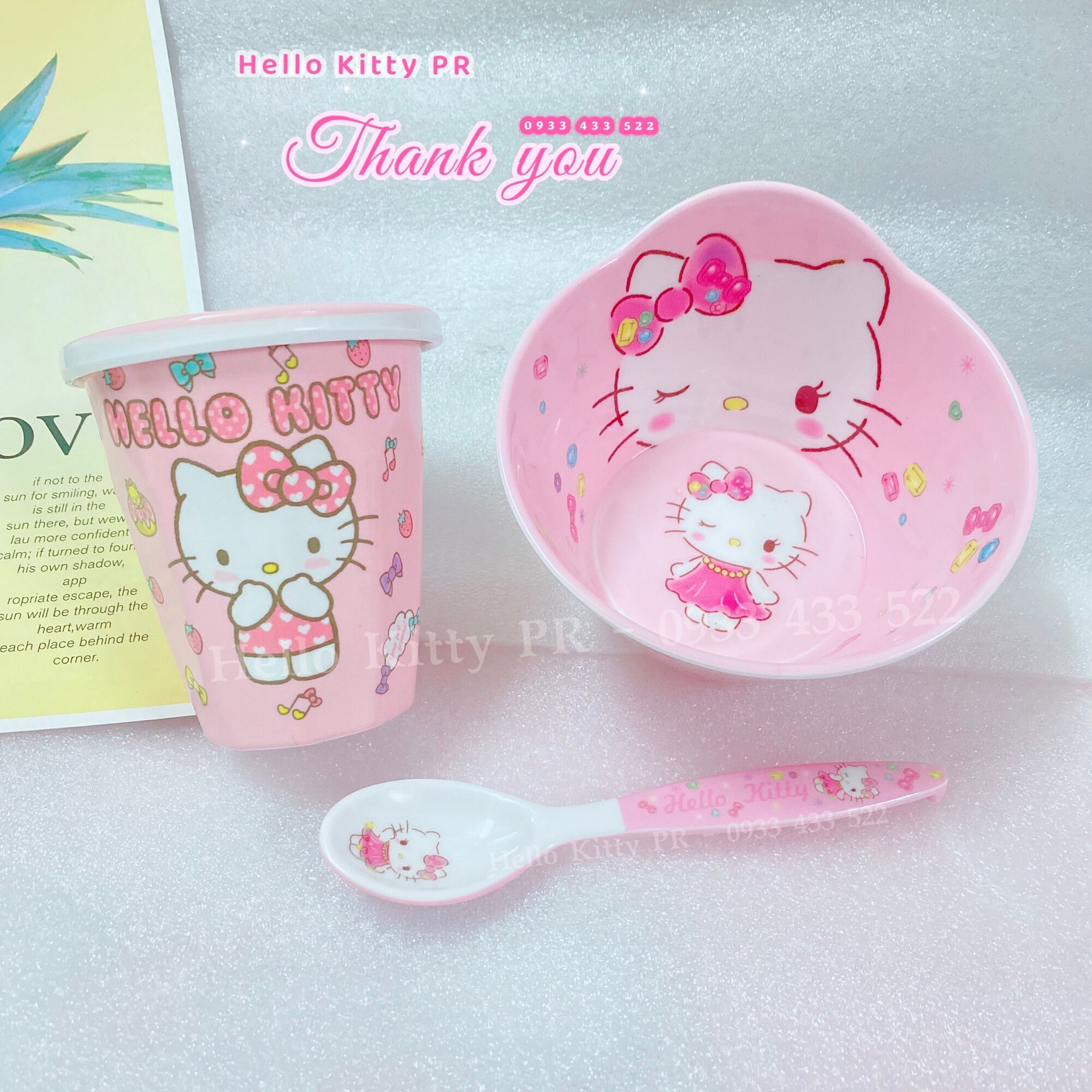 Combo chén lớn, ly cốc 200ml Hello Kitty