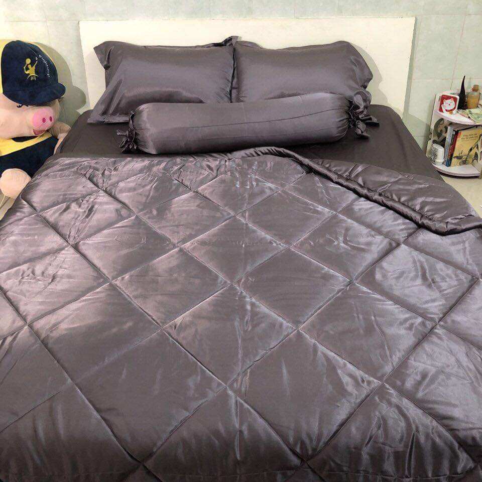 bộ ga phi lụa xám 1 ga 3 vỏ gối 1m6x2m