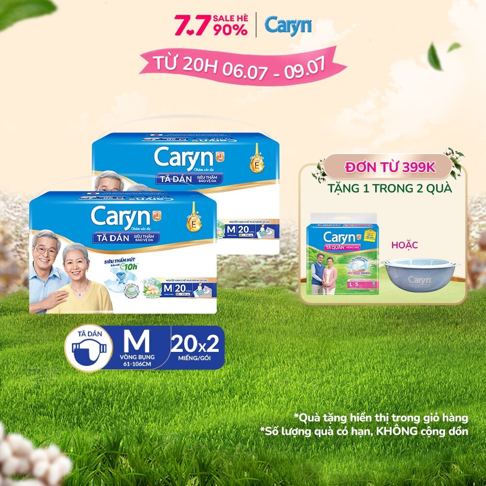 Combo 2 tã dán người lớn caryn siêu thấm gói đại dành cho người hạn chế khả năng đi lại size m20